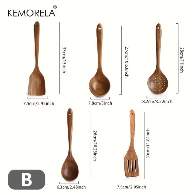 Thailand Teak Wooden Cooking Utensils Set 5Piece Natural Wooden Kitchen Tools 2