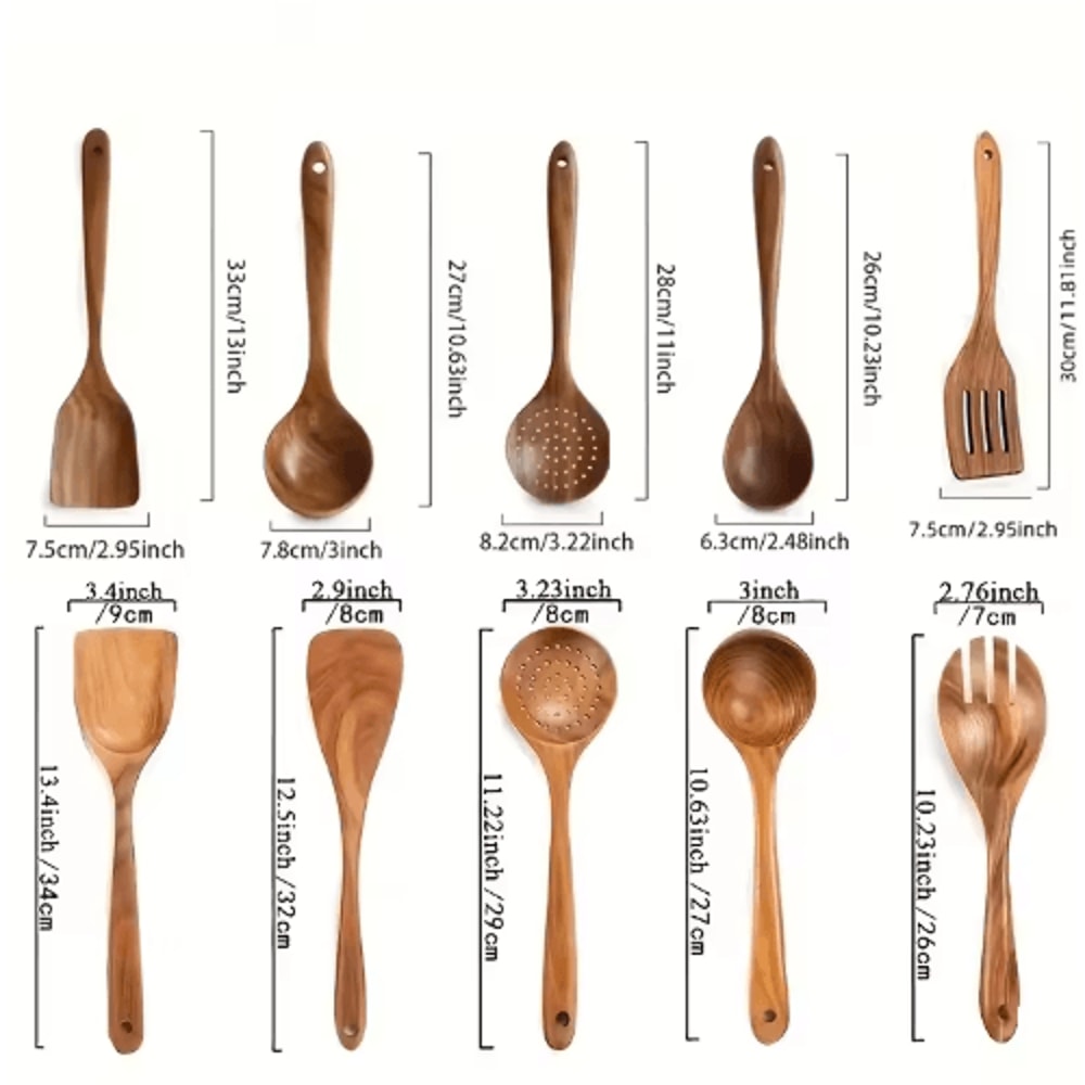 Thailand Teak Wooden Cooking Utensils Set 5Piece Natural Wooden Kitchen Tools 4