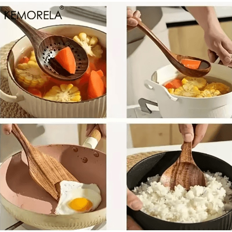 Thailand Teak Wooden Cooking Utensils Set 5Piece Natural Wooden Kitchen Tools 7