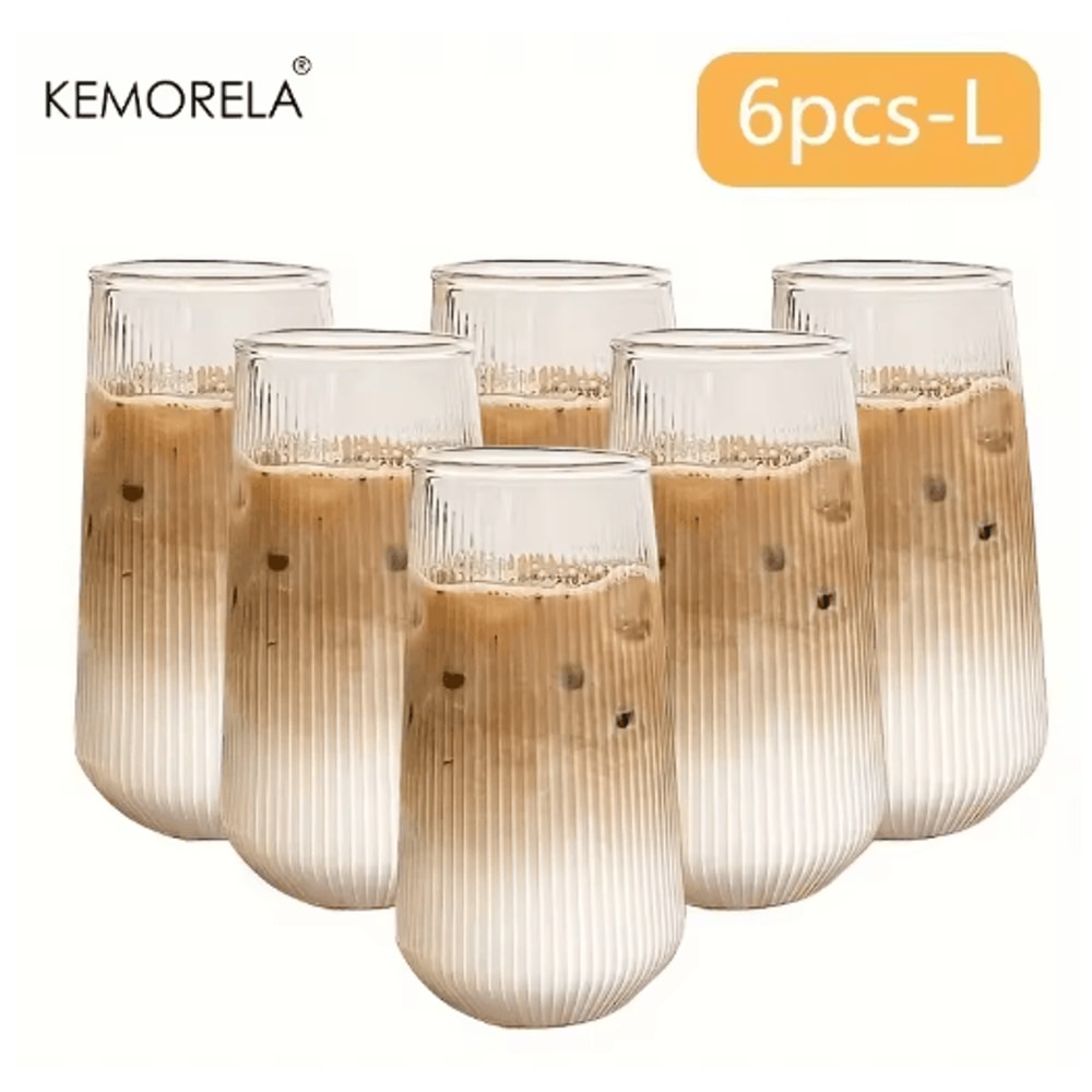 KEMORELA Heat Resistant Striped Glass Cups 4 To 6 Piece Clear Coffee And Water Drinking Set 2