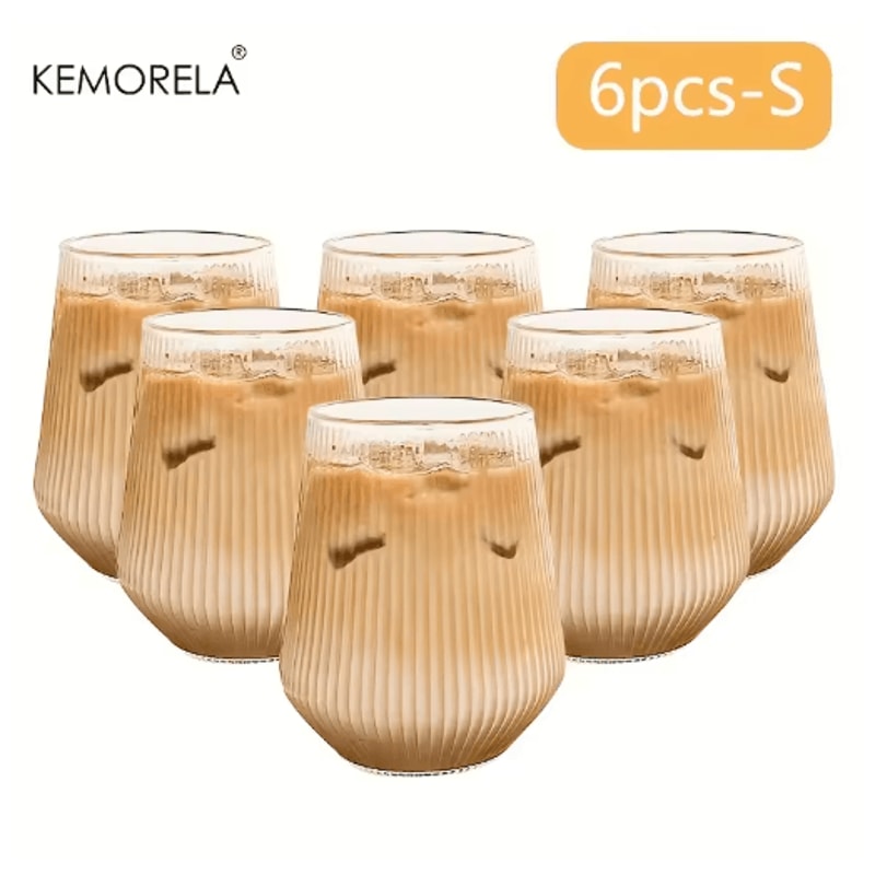 KEMORELA Heat Resistant Striped Glass Cups 4 To 6 Piece Clear Coffee And Water Drinking Set 3