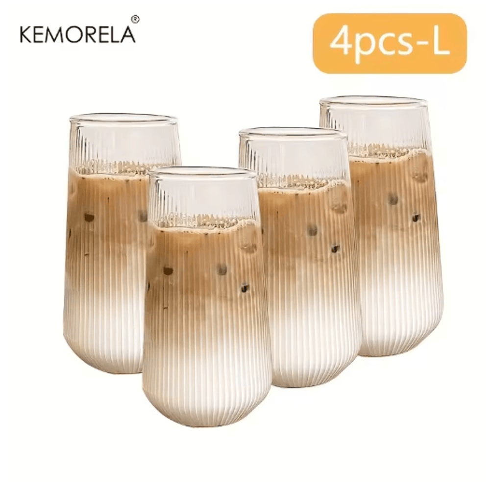 KEMORELA Heat Resistant Striped Glass Cups 4 To 6 Piece Clear Coffee And Water Drinking Set 5