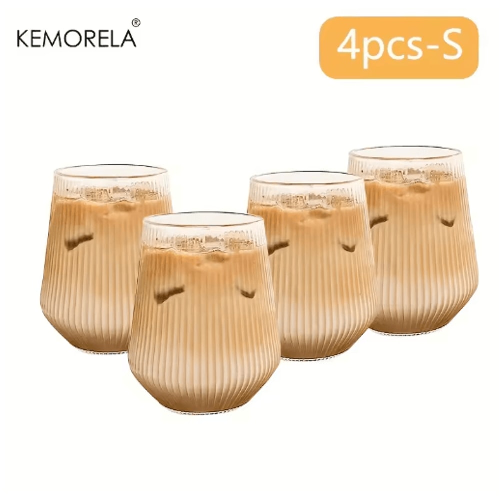 KEMORELA Heat Resistant Striped Glass Cups 4 To 6 Piece Clear Coffee And Water Drinking Set 6