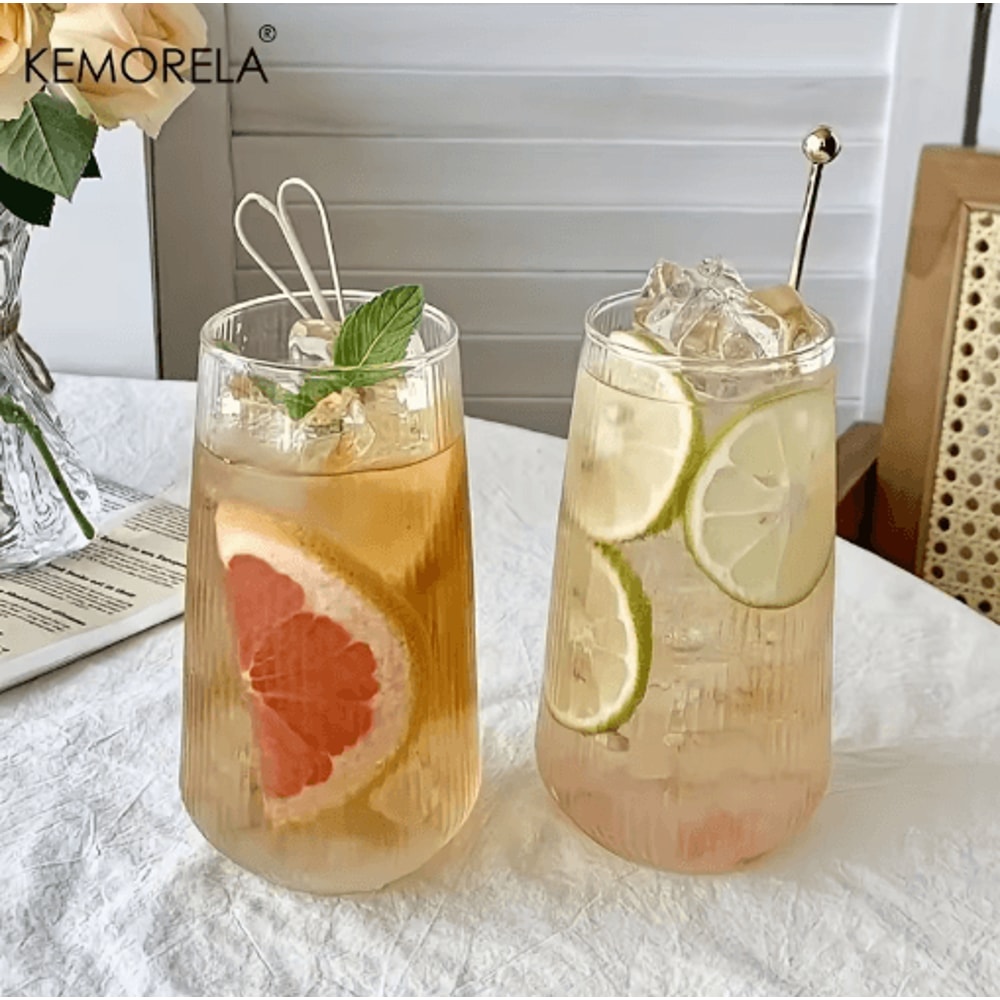 KEMORELA Heat Resistant Striped Glass Cups 4 To 6 Piece Clear Coffee And Water Drinking Set 0