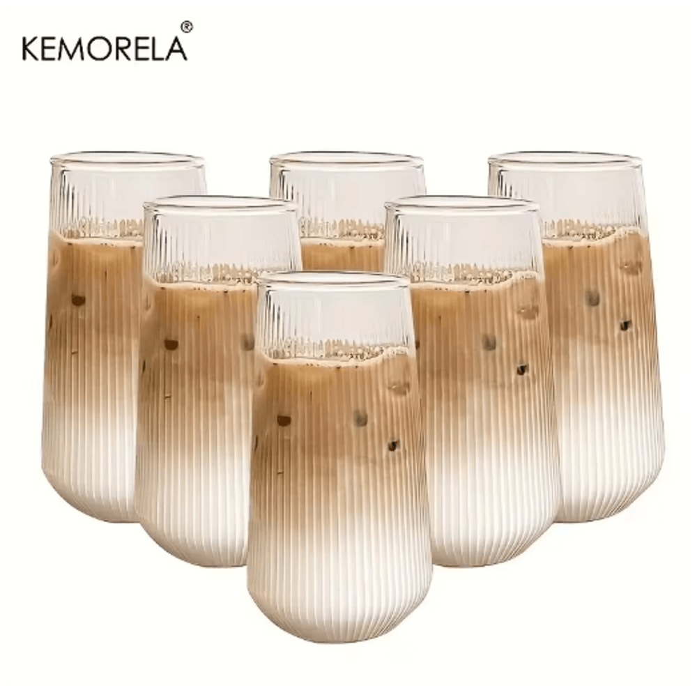 KEMORELA Heat Resistant Striped Glass Cups 4 To 6 Piece Clear Coffee And Water Drinking Set 11