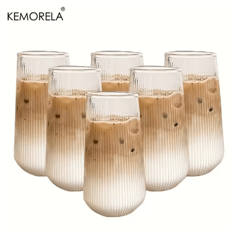 KEMORELA Heat Resistant Striped Glass Cups 4 To 6 Piece Clear Coffee And Water Drinking Set 11