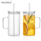 KEMORELA 740ML Ribbed Glass Tumbler With Handle Lid And Reusable Straw Clear Large Drinkware 1 To2 7