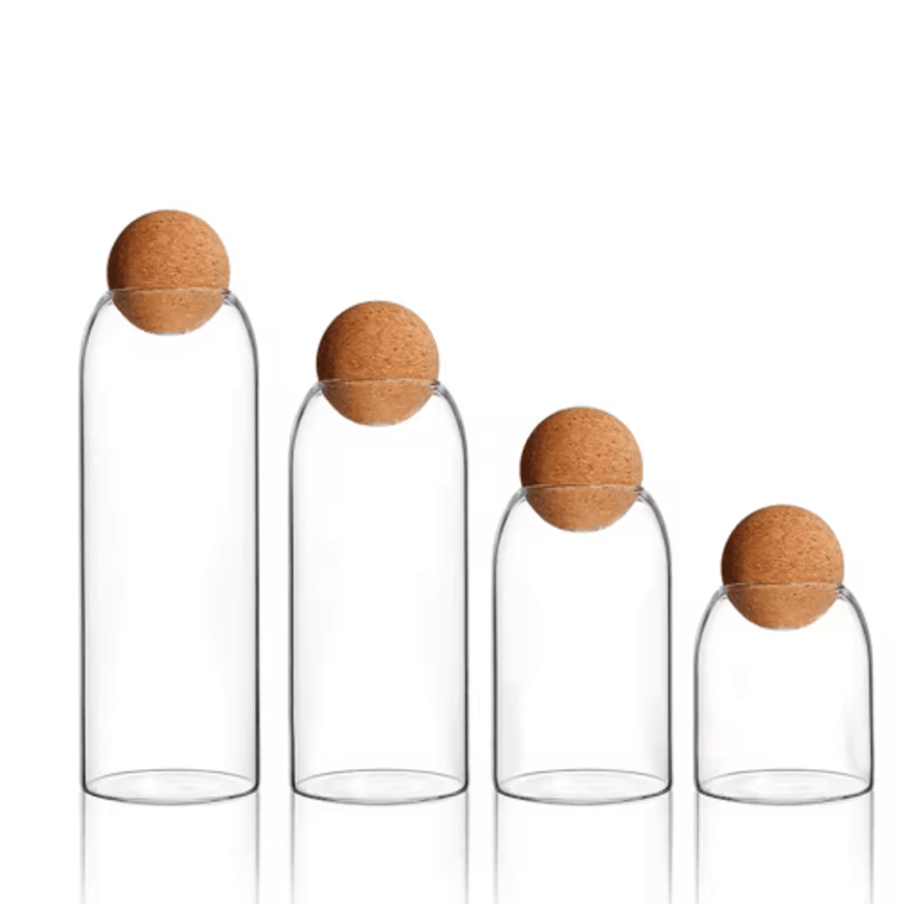 KEMORELA Airtight Glass Storage Jar With Ball Cork Lid Transparent Canister For Tea Coffee And Snac 5