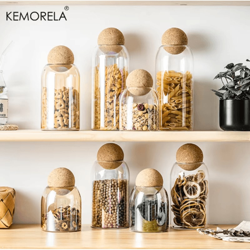 KEMORELA Airtight Glass Storage Jar With Ball Cork Lid Transparent Canister For Tea Coffee And Snac 6