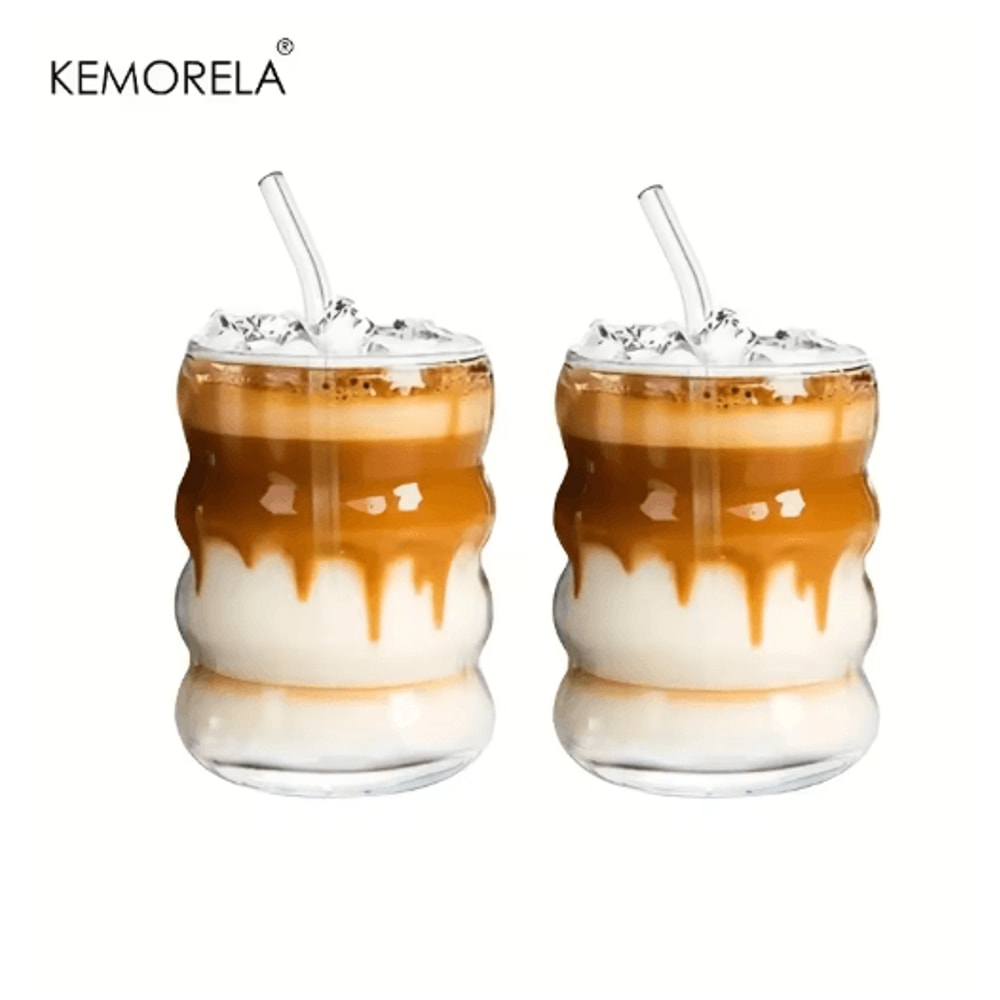 Cute Caterpillar Cups With Straws Wave Design Glass Cup With Straw 1 To 2 PCS 1