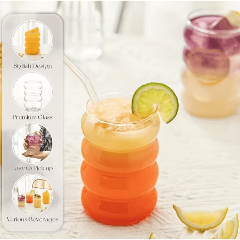 Cute Caterpillar Cups With Straws Wave Design Glass Cup With Straw 1 To 2 PCS 6