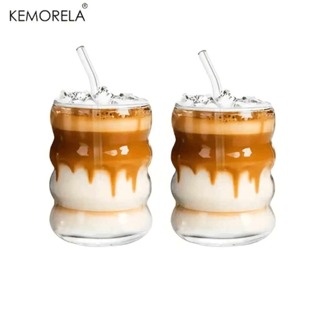 Cute Caterpillar Cups With Straws Wave Design Glass Cup With Straw 1 To 2 PCS 7