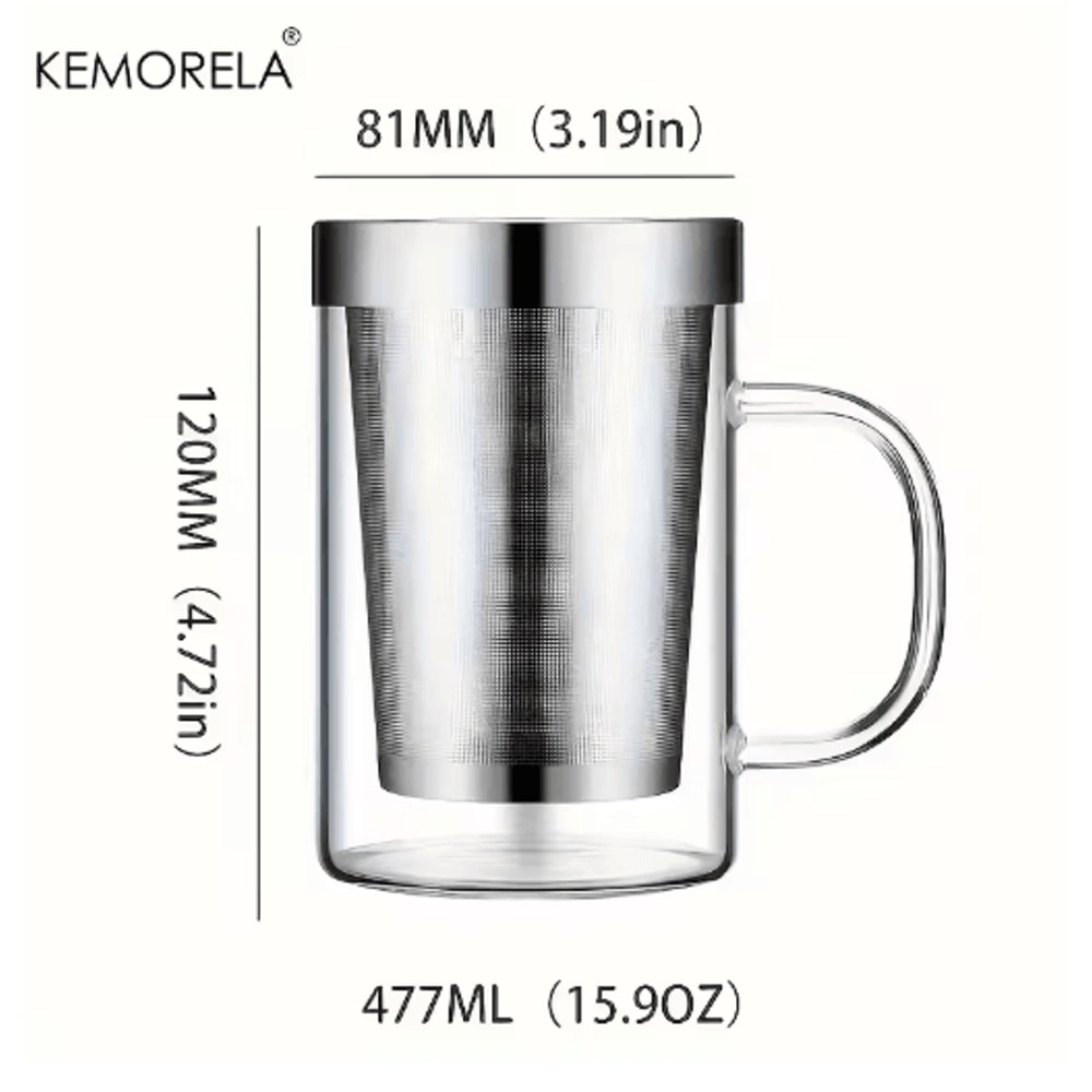 KEMORELA 500ml Glass Tea Infuser Mug Borosilicate Tea Mug With Stainless Steel Infuser 2