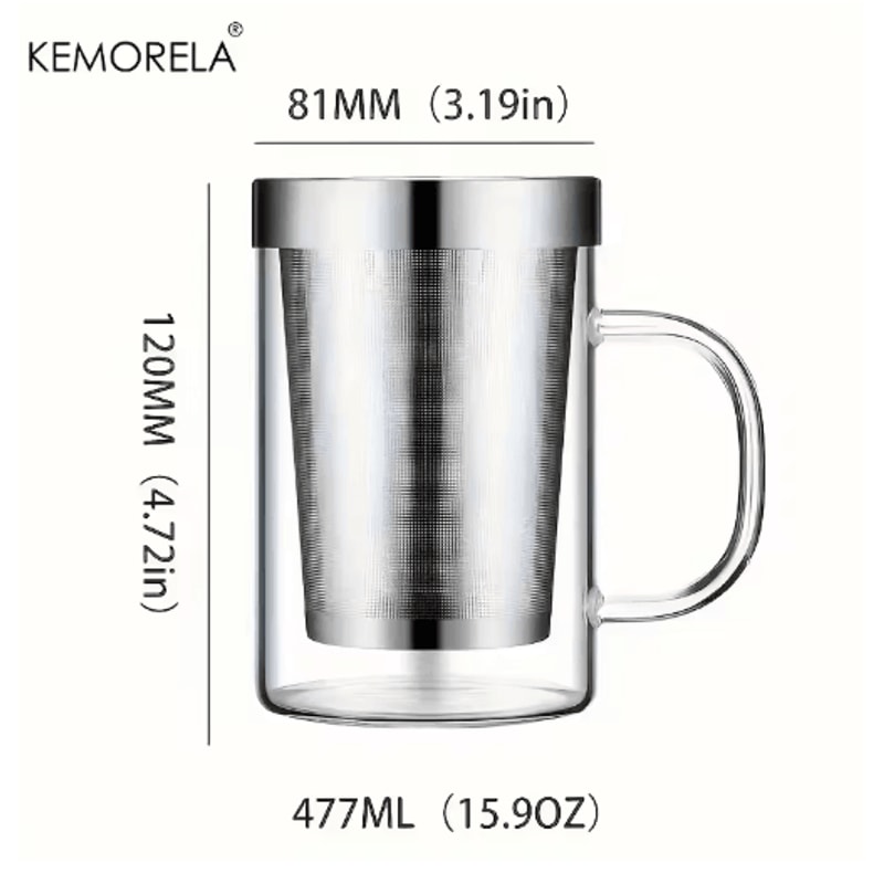 KEMORELA 500ml Glass Tea Infuser Mug Borosilicate Tea Mug With Stainless Steel Infuser 2