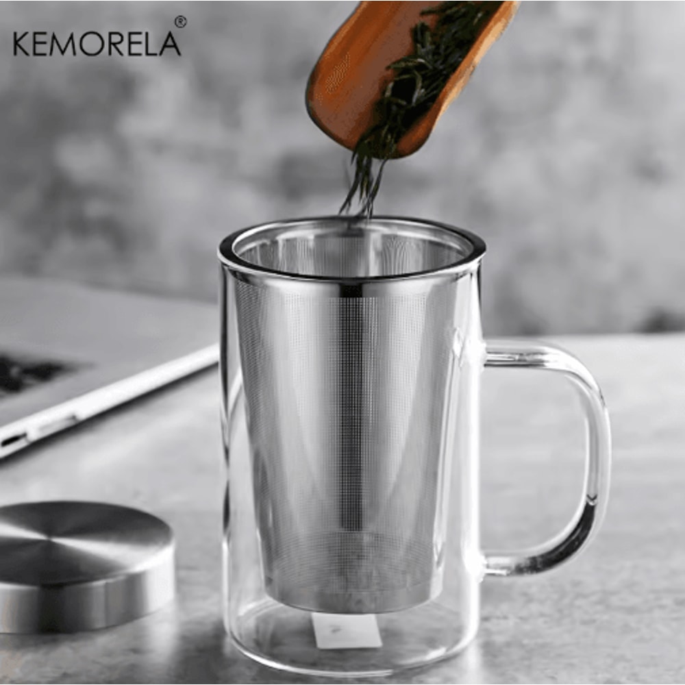 KEMORELA 500ml Glass Tea Infuser Mug Borosilicate Tea Mug With Stainless Steel Infuser 5