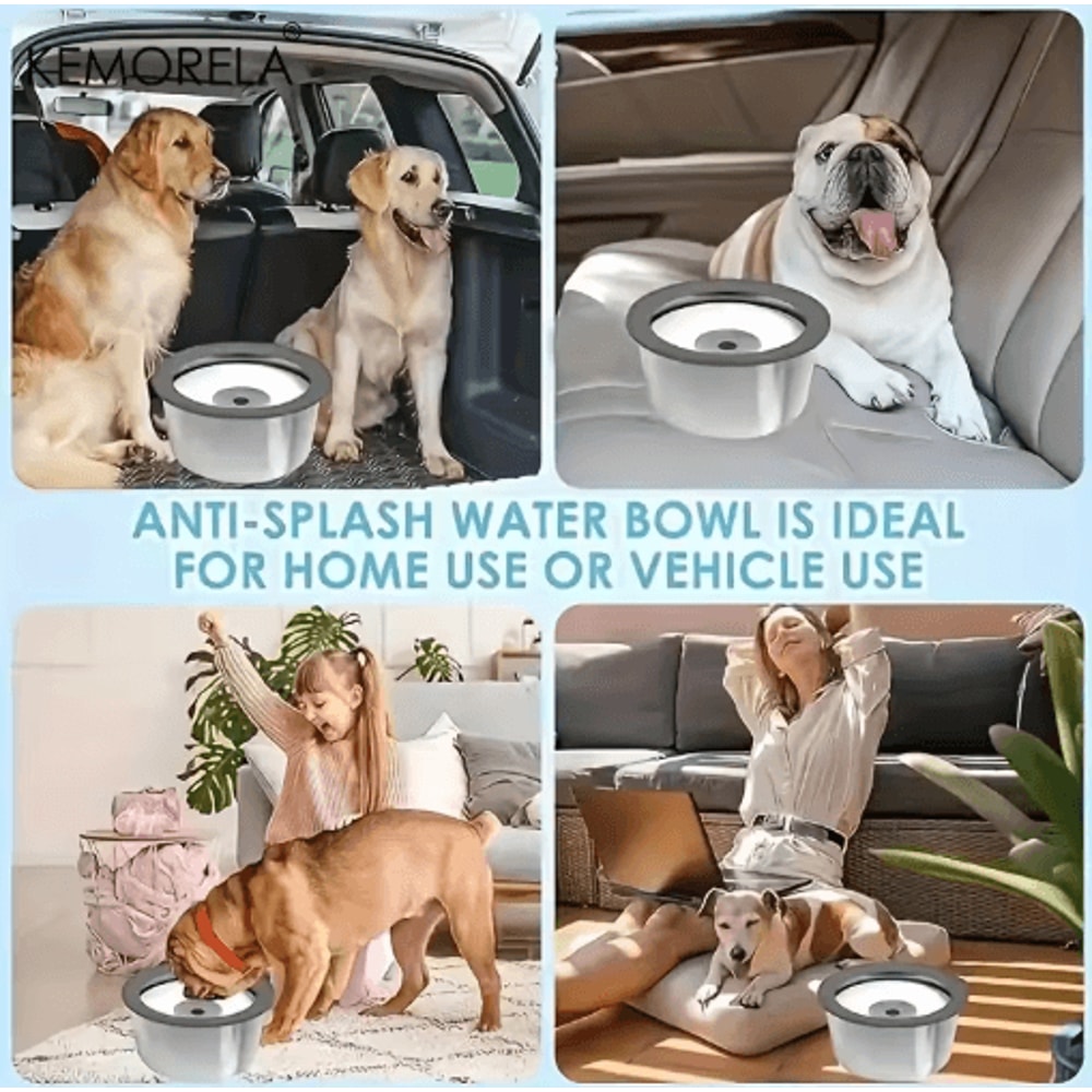 AntiSpill Stainless Steel Dog Water Bowl Floating Disk Slow Drinking Bowl For Clean Dry Mouths 5