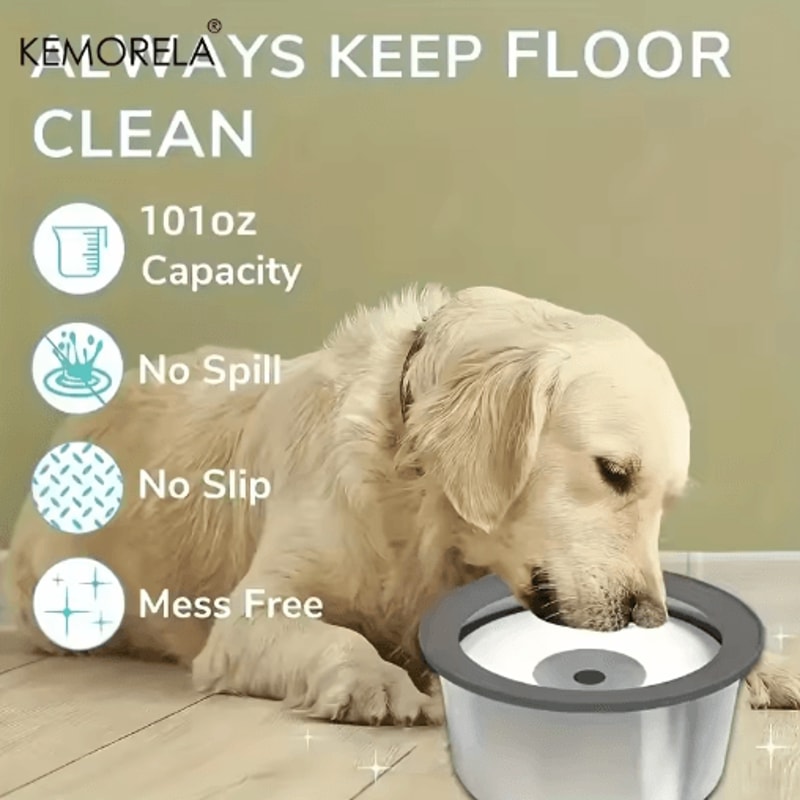 AntiSpill Stainless Steel Dog Water Bowl Floating Disk Slow Drinking Bowl For Clean Dry Mouths 7