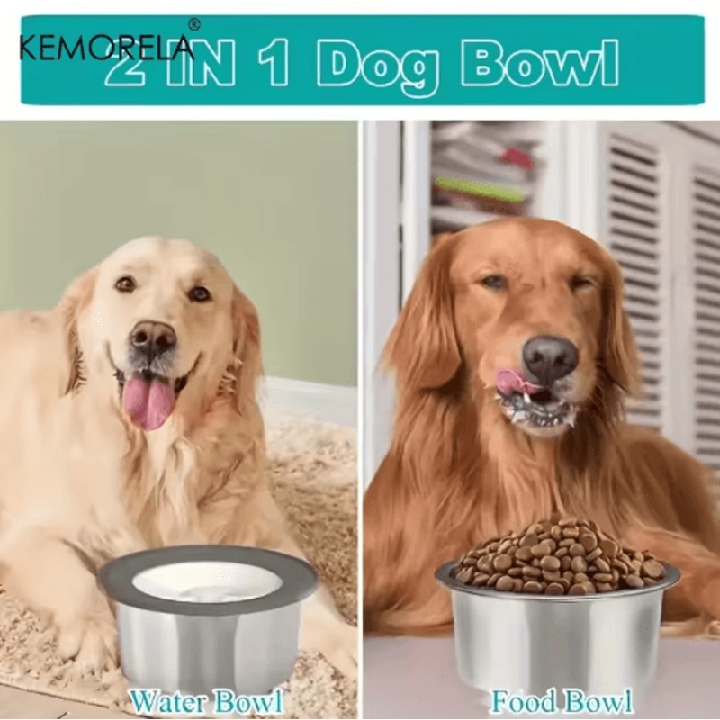 AntiSpill Stainless Steel Dog Water Bowl Floating Disk Slow Drinking Bowl For Clean Dry Mouths 8