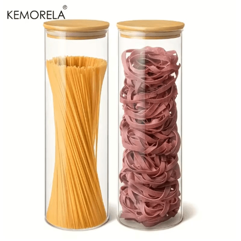 Airtight Glass Pasta Storage Jars With Bamboo Lids Reusable Round Containers 12 PCS 1