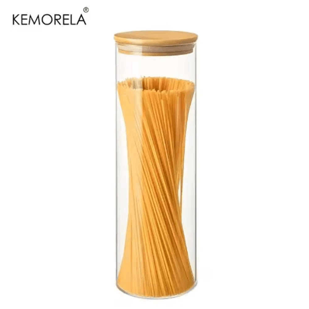 Airtight Glass Pasta Storage Jars With Bamboo Lids Reusable Round Containers 12 PCS 2