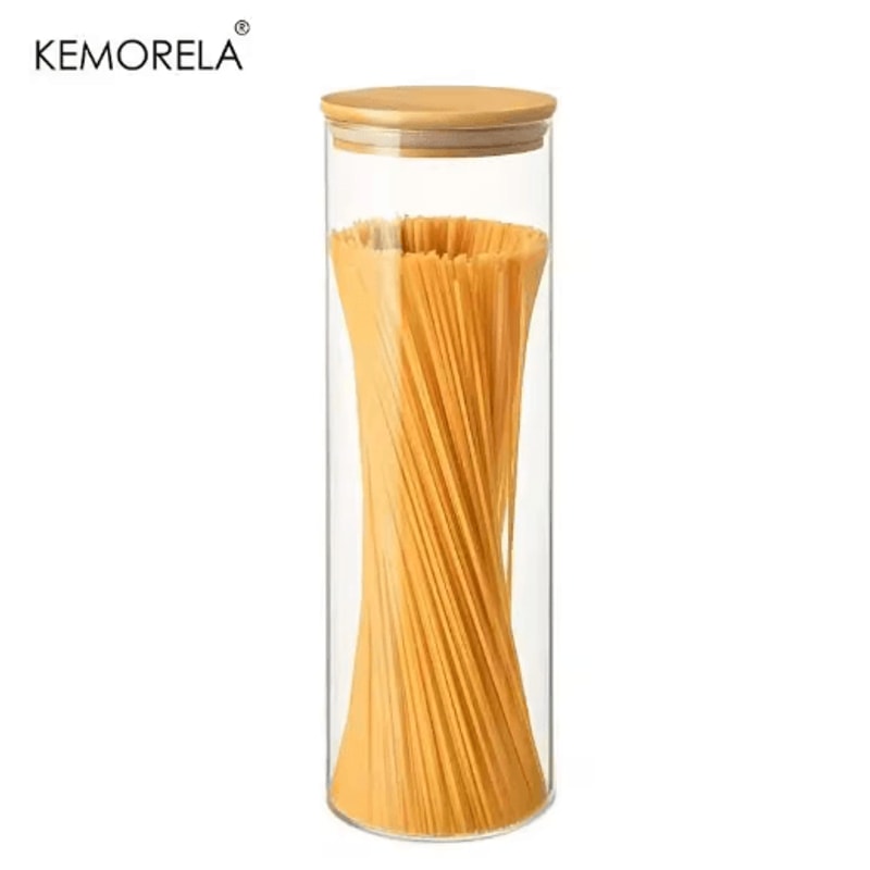 Airtight Glass Pasta Storage Jars With Bamboo Lids Reusable Round Containers 12 PCS 2