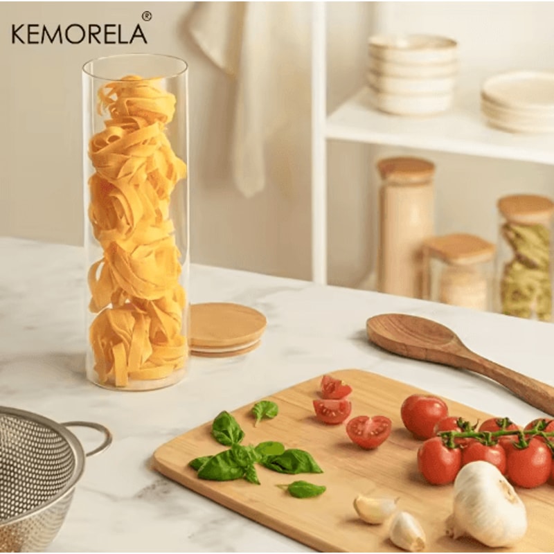 Airtight Glass Pasta Storage Jars With Bamboo Lids Reusable Round Containers 12 PCS 4