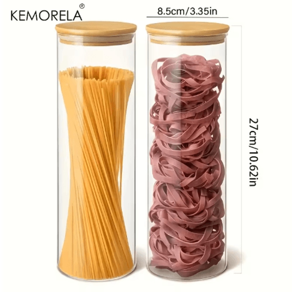 Airtight Glass Pasta Storage Jars With Bamboo Lids Reusable Round Containers 12 PCS 5