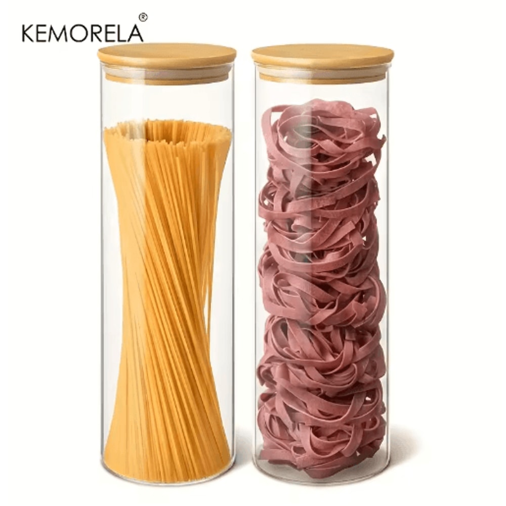 Airtight Glass Pasta Storage Jars With Bamboo Lids Reusable Round Containers 12 PCS 6