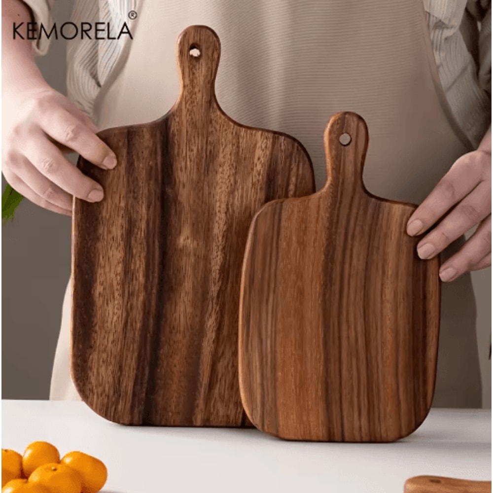 KEMORELA FoodSafe Wooden Cutting Board With Handle Durable Serving Prep Board 0