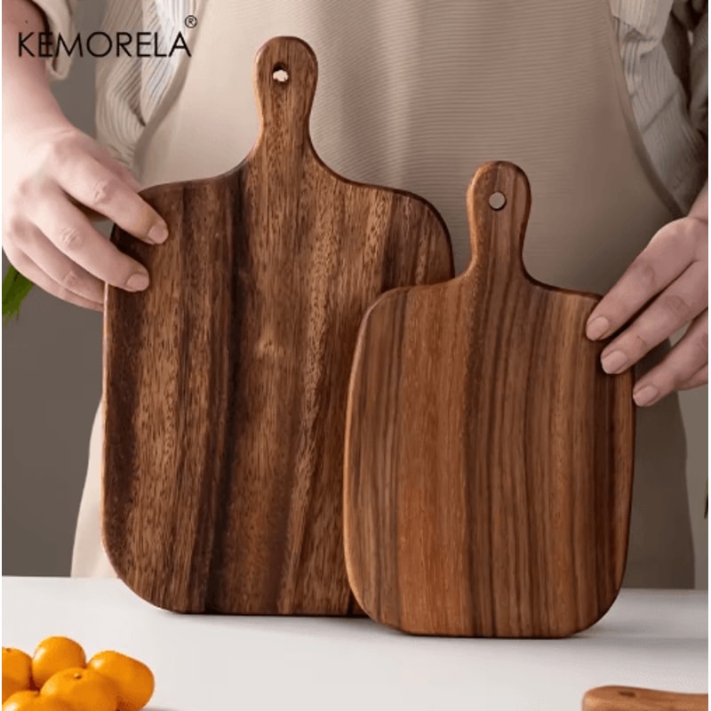 KEMORELA FoodSafe Wooden Cutting Board With Handle Durable Serving Prep Board 0