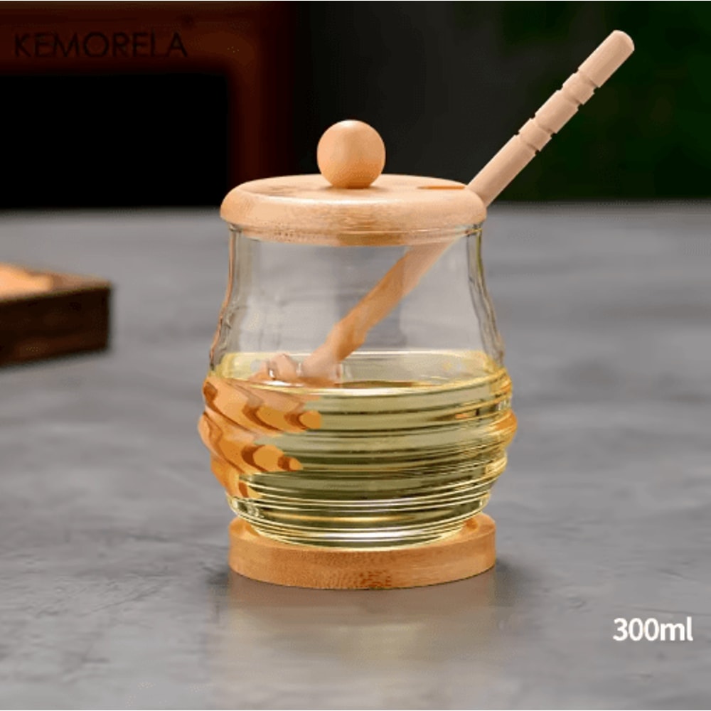 Glass Honeycomb Honey Storage Jar With Dipper Lid Decorative Honey Bottle For Kitchen Parties 5