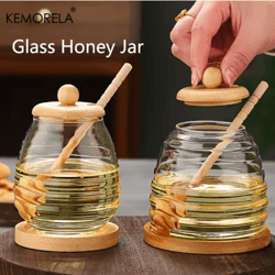 glass honeycomb honey storage jar with dipper & lid decorative honey bottle for kitchen & parties