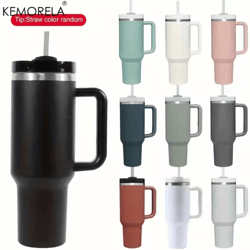 kemorela large-capacity stainless steel cold cup tumbler 900/1200ml insulated thermos cup with handle & straw