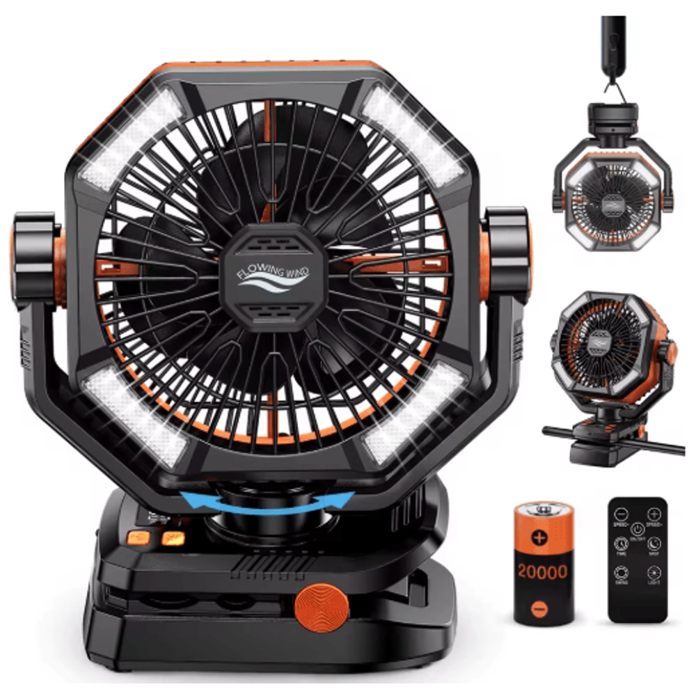 20000mAh Rechargeable Camping Fan With LED Lantern 8Speed Control 1