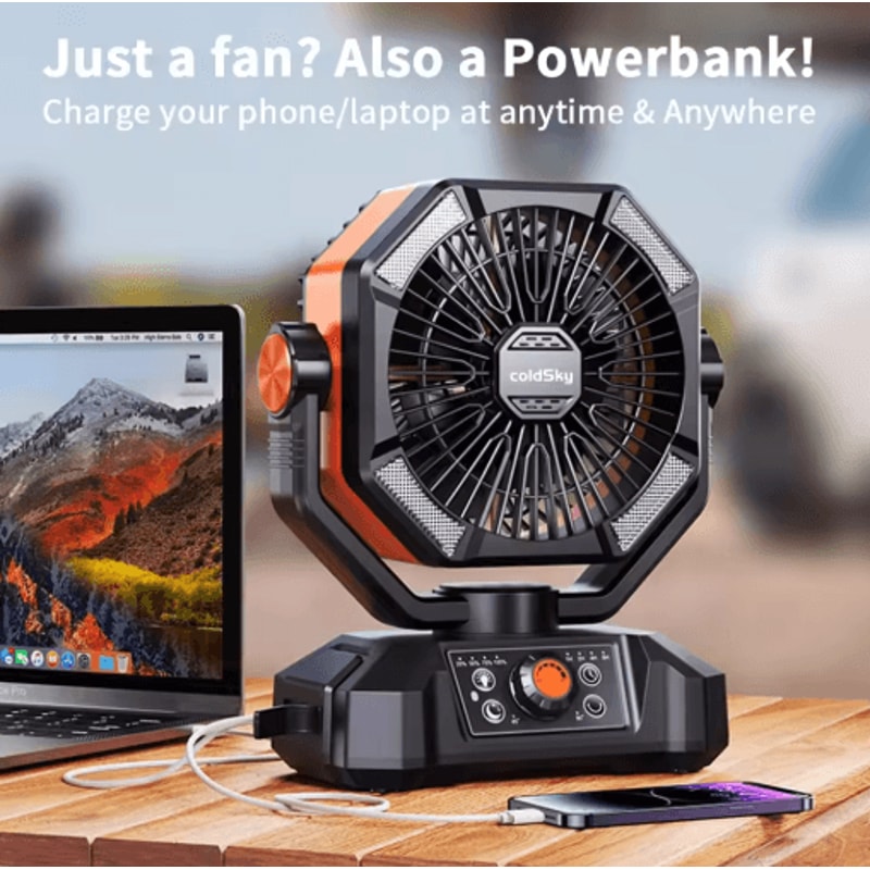 20000mAh Rechargeable Camping Fan With LED Lantern 8Speed Control 9