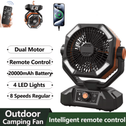 20000mah rechargeable camping fan with led lantern & 8-speed control