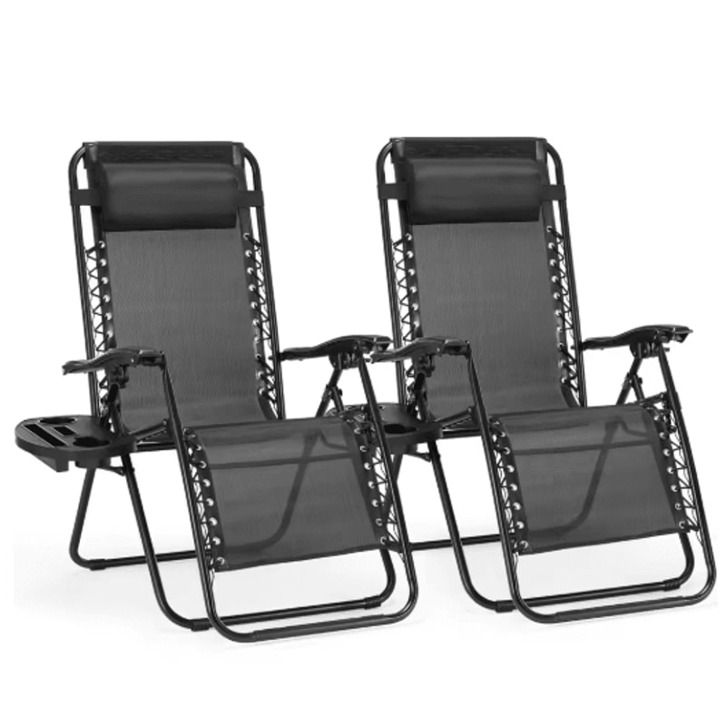 JHK Zero Gravity Portable Recliner Chair Set With Cup Holder Adjustable Pillow 2Pack 2