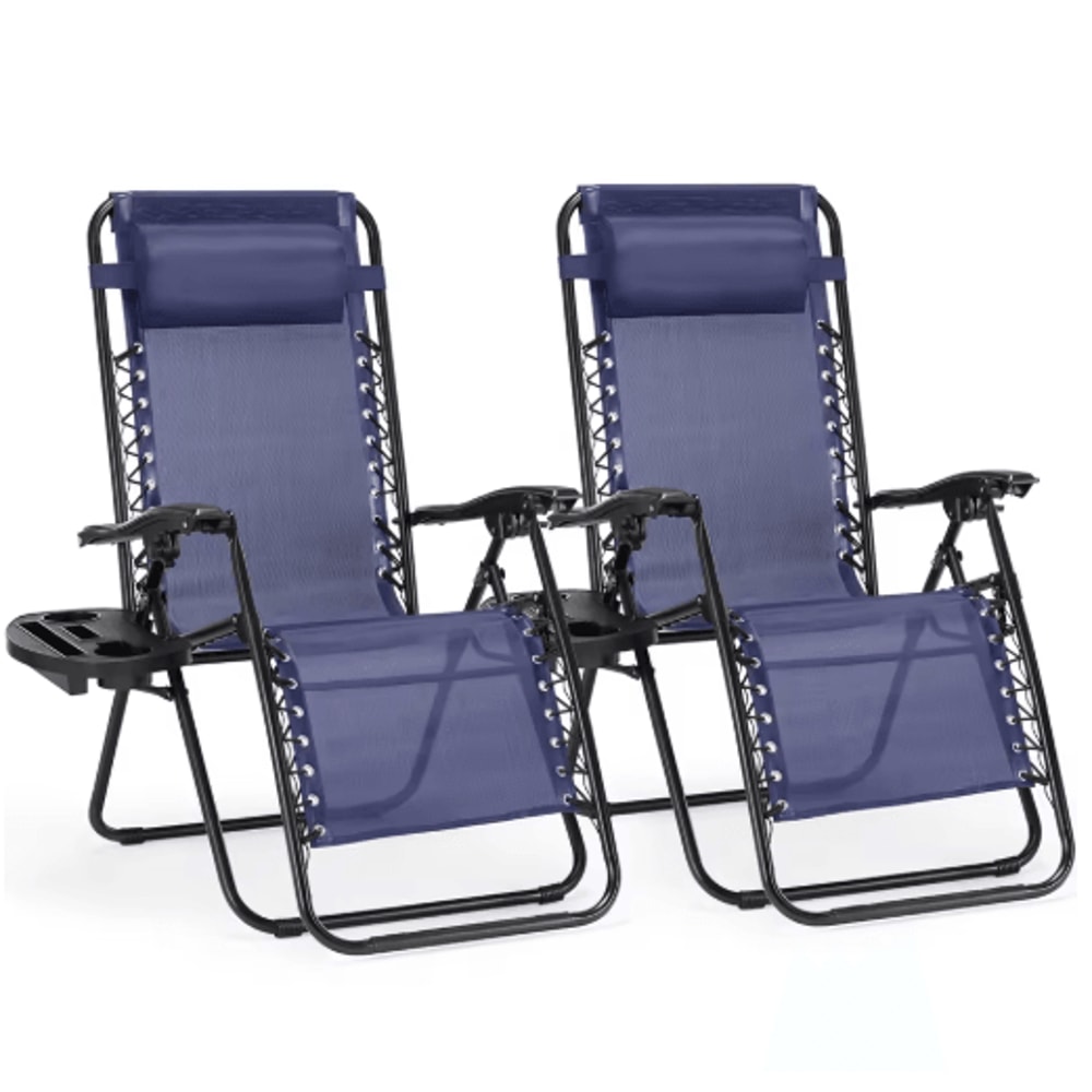 JHK Zero Gravity Portable Recliner Chair Set With Cup Holder Adjustable Pillow 2Pack 3