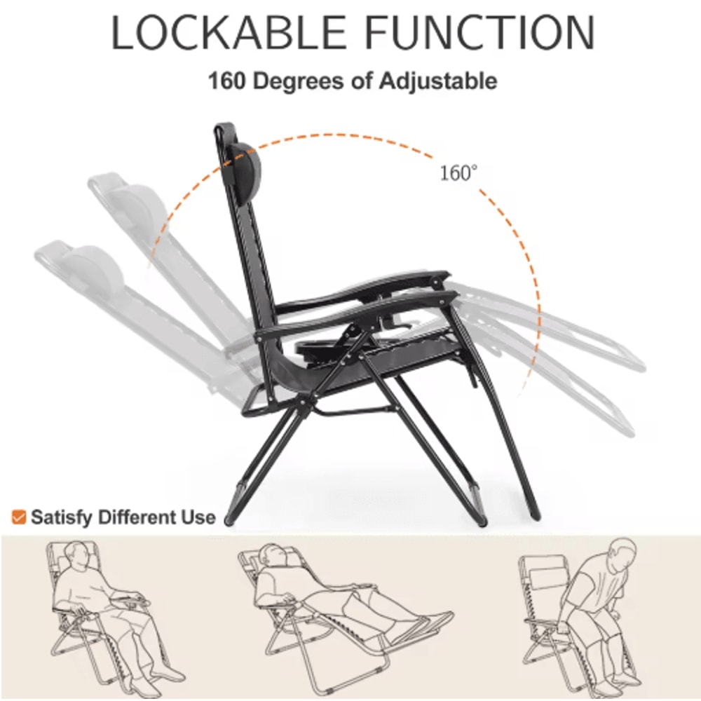 JHK Zero Gravity Portable Recliner Chair Set With Cup Holder Adjustable Pillow 2Pack 6
