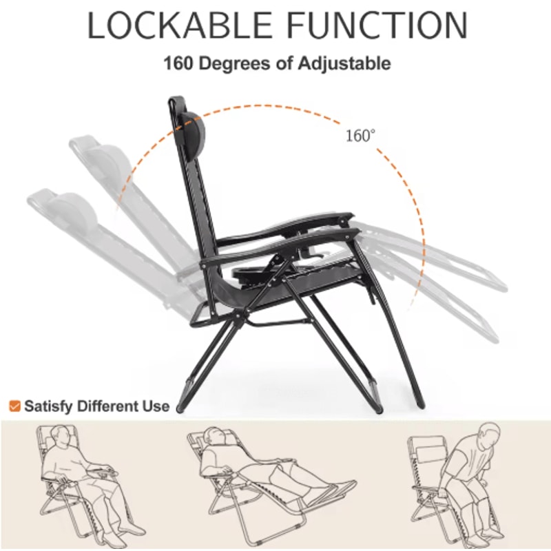 JHK Zero Gravity Portable Recliner Chair Set With Cup Holder Adjustable Pillow 2Pack 6