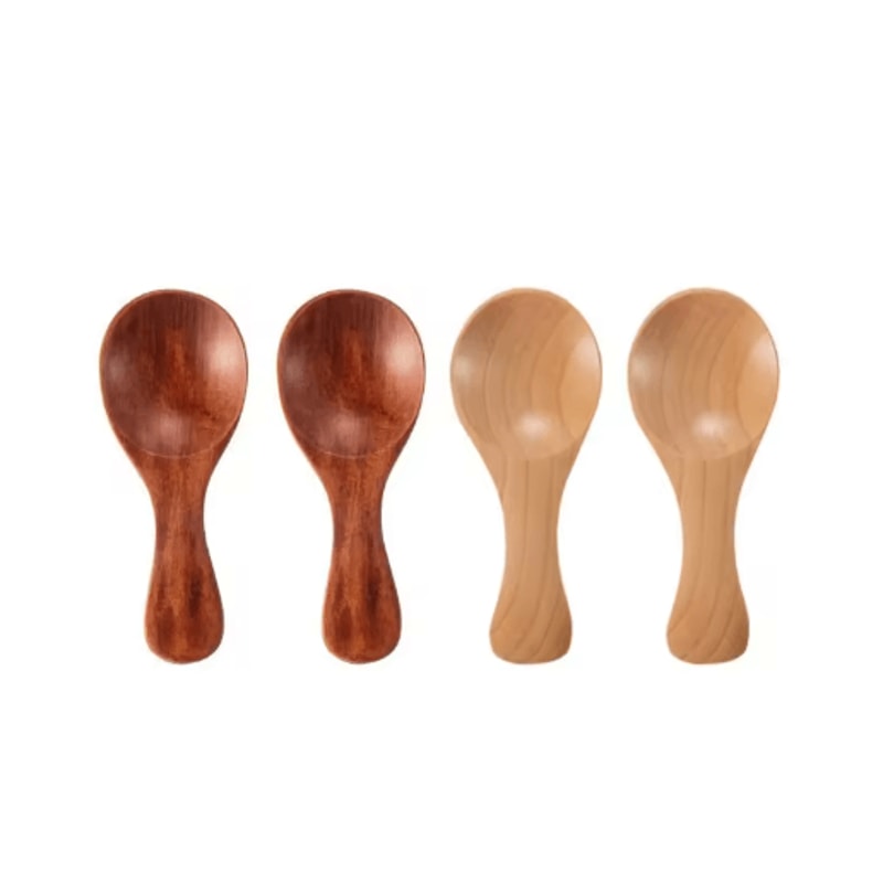 Mini Wooden Spice Coffee Spoons Set 4Piece Short Handle 1
