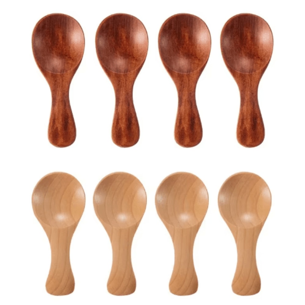 Mini Wooden Spice Coffee Spoons Set 4Piece Short Handle 5