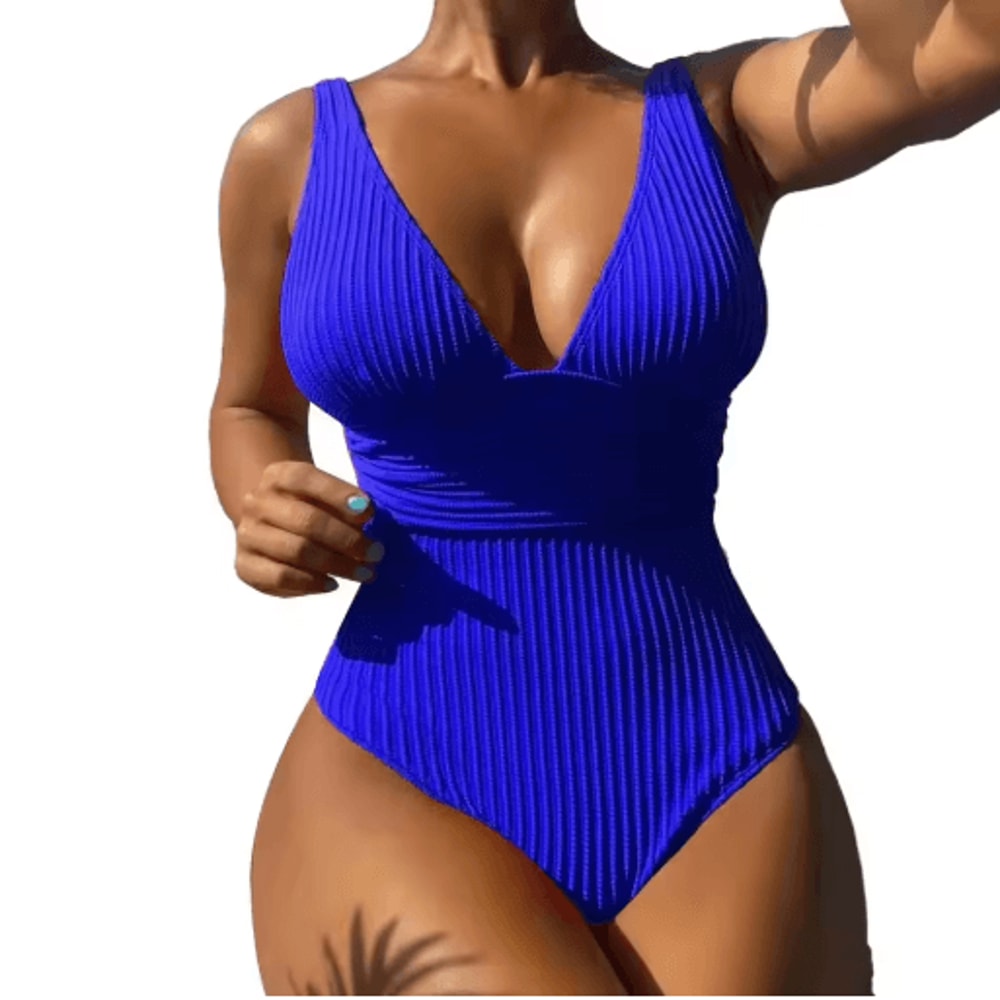 Contrast Mesh OnePiece Swimsuit With VNeck HighCut Design 3