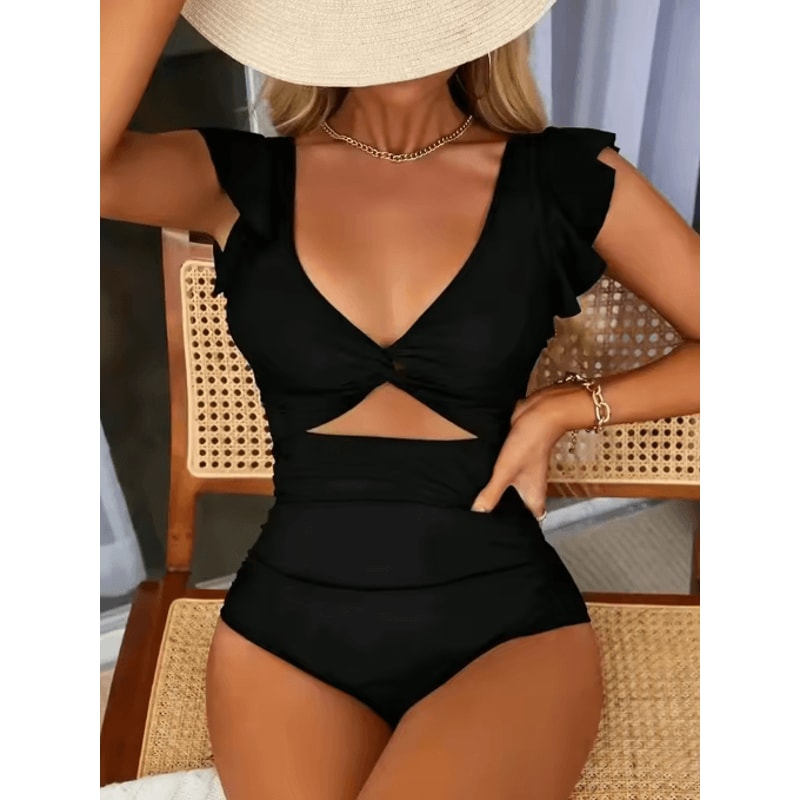 Contrast Mesh OnePiece Swimsuit With VNeck HighCut Design 4