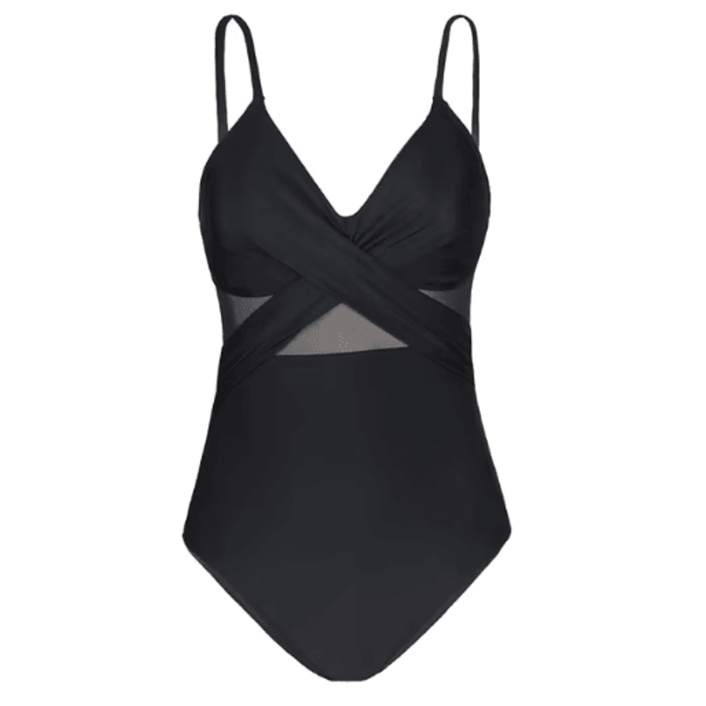 Contrast Mesh OnePiece Swimsuit With VNeck HighCut Design 6