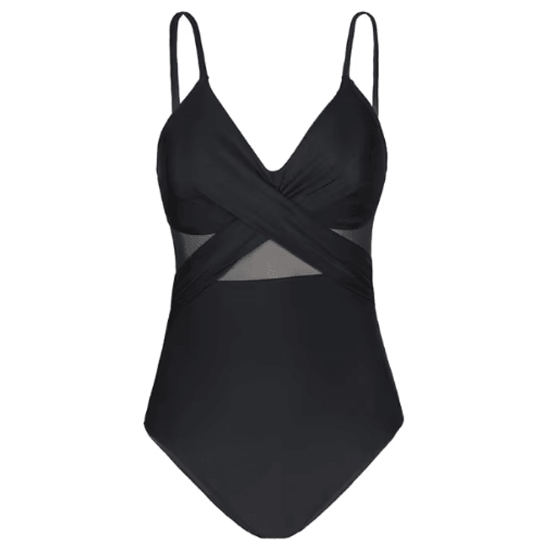 Contrast Mesh OnePiece Swimsuit With VNeck HighCut Design 6