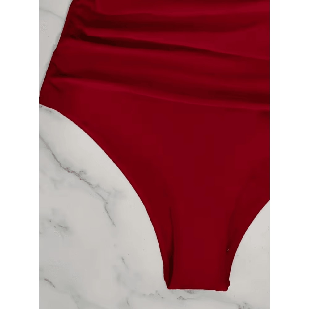 Contrast Mesh OnePiece Swimsuit With VNeck HighCut Design 7