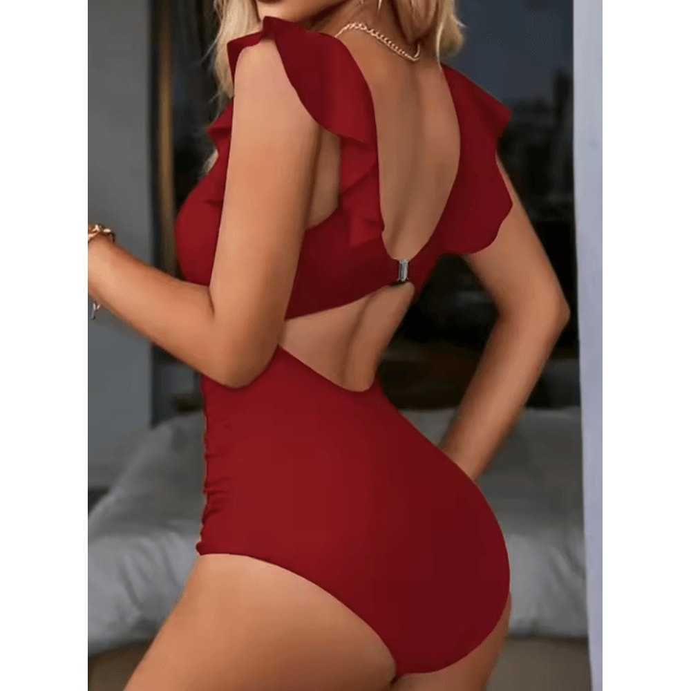 Contrast Mesh OnePiece Swimsuit With VNeck HighCut Design 8