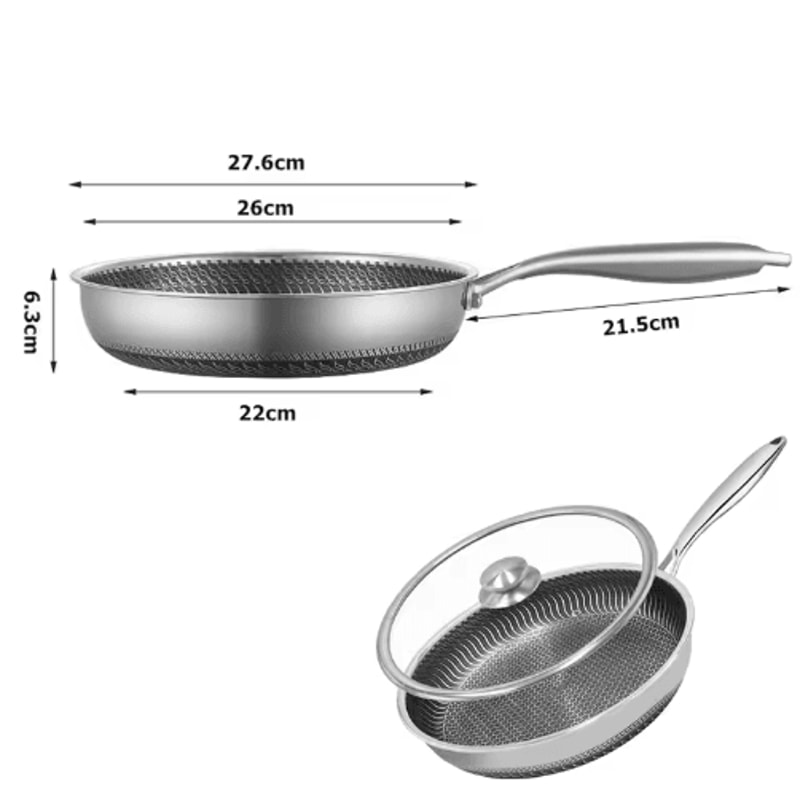 LMETJMA Stainless Steel Honeycomb Nonstick Frying Pan With Lid 3