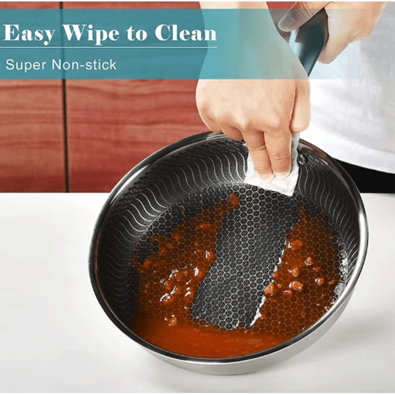 LMETJMA Stainless Steel Honeycomb Nonstick Frying Pan With Lid 0